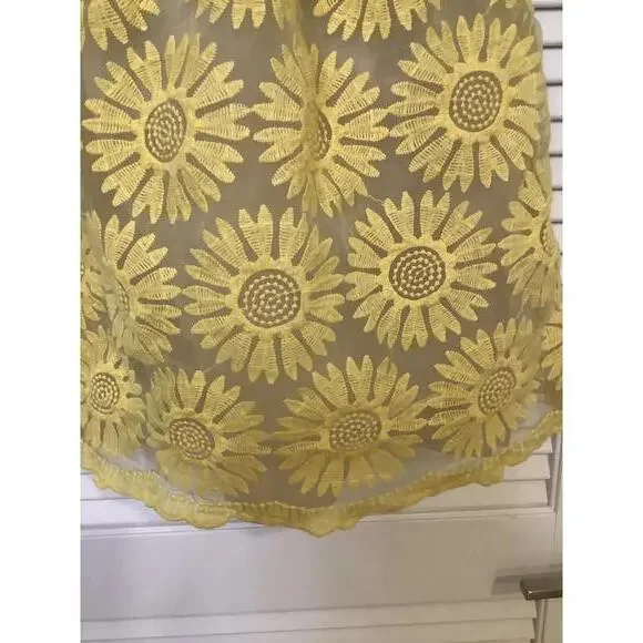 Moon Collection Yellow Sunflower Embroidered Sheer Sleeveless Mini Dress S - Picture 2 of 6